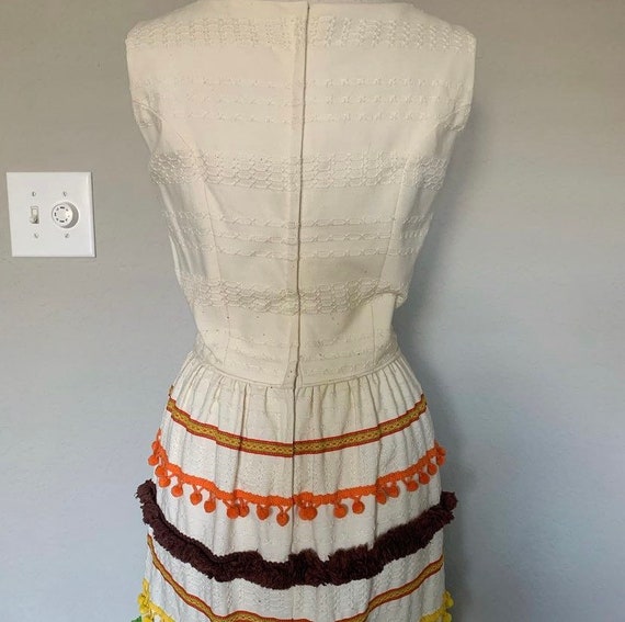 60s Handmade OAK Pom Pom and Fringe Maxi Dress, 6… - image 2