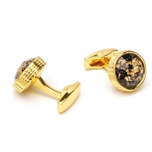 Boutons de manchette dorés et noirs Constellation | Boucles d&#39;oreilles rondes Golden Globe Earth | Accessoires homme dorés Initial