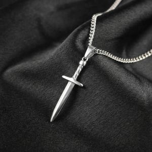 Silver Sword Pendant Tiny Dagger Gothic Charm Necklace Dainty Viking Knife Jewelry Gift For Him