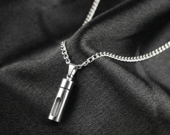 Colgante cilíndrico plateado con urna para cenizas de cremación, collar conmemorativo, joyería de recuerdo para ella.
