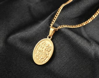 Collar con medalla de San Miguel de oro, colgante de arcángel católico, joyería religiosa, regalo unisex para ella