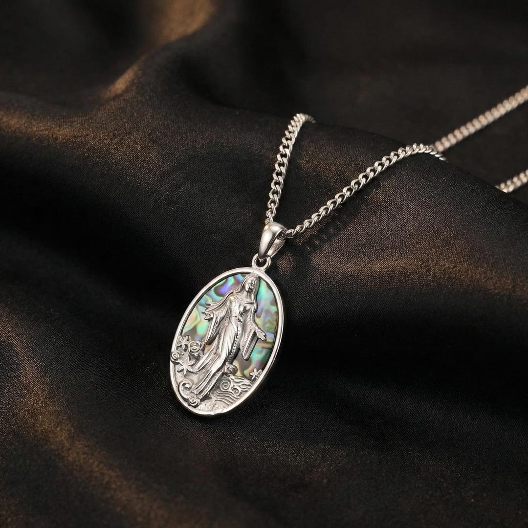 Sterling Silver Virgin Mary Necklace, Miraculous Medal Pendant ...