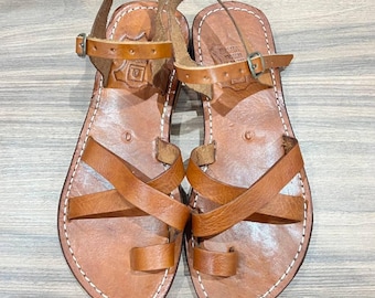 Moroccan Handmade Leather Sandals – Women’s Boho Flat Sandals – Genuine Leather Summer Shoes – Artisan Minimalist Footwear