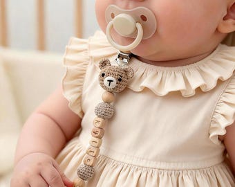 Gehaakte babyfopspeenclip, gepersonaliseerde fopspeenketting, cadeau pasgeborene, cadeau babyshower
