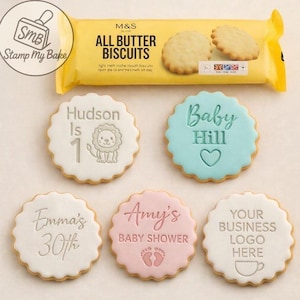 Sello personalizado para galletas, estampador de fondant personalizado, herramienta para hornear, compatible con galletas M&S, cortador de galletas