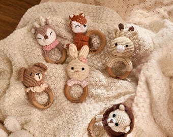 Personalized Baby Rattle – Handmade Newborn Toy, Custom Name Teether Rattle, Baby Shower Gift for Boys & Girls