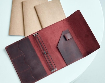 Handmade Engraved Leather Notebook Cover, Refillable Journal Cover, A5 A4 Sizes
