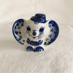 Gzhel Elefant Mit Hut Porzellanfigur - Made in Russland - Vintage - 3,75 &#39;&#39; - Blau und Weiß