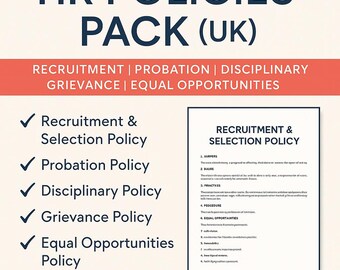 HR Policies Pack UK | Einstellung, Probezeit, Zuchthaus, Missourirecht, Gleichbehandlung | Bearbeitbare Word-Vorlagen