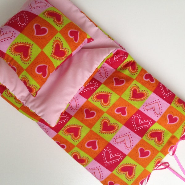 Ships Today.  Over 50 American Girl  Doll Sleeping Bag -"HOT HEARTS"  Order by dec. 20.  My shop closes Dec. 20.