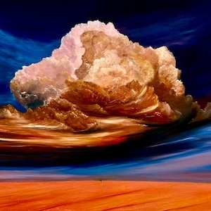 Peinture à l'huile originale de toile de paysage bleu orange, tenture murale d'art du désert, désert pourpre