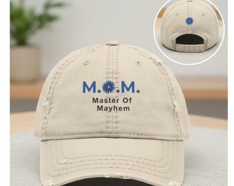 M.O.M. Master of Mayhem Hat – Embroidered Distressed Dad Hat