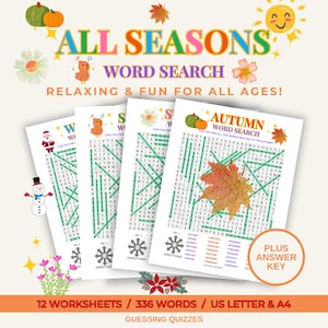 Printable All Seasons Word Search Puzzles: Fun Activity for Kids & Adults (PDF Download)