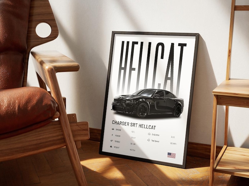 Hellcat Lettering Charger SRT Hellcat Poster | Car Print | Hyper Car Poster | Super Car ...