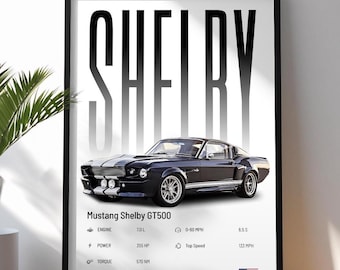 Ford Mustang Shelby GT500 Poster | Car Print | Muscle Car Poster | Performance Car Print | Art Print | Car Poster | Home Decor | Wall Decor