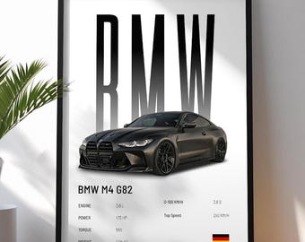 Plakat BMW M4 G82 | Wydruk z samochodem | Plakat z supersamochodem | Wydruk z supersamochodem | Wydruk artystyczny | Plakat z samochodem | Dekoracja do domu | Dekoracja ścienna