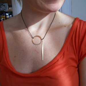 Brass Circle and Stick Necklace image 1