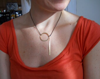 Brass Circle and Stick Necklace