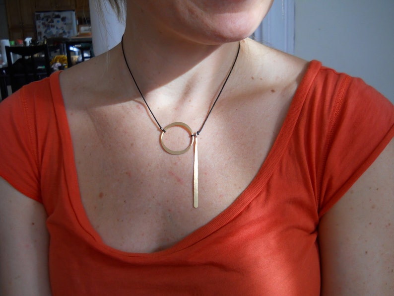 Brass Circle and Stick Necklace image 1