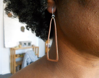 Large Sterling and Copper LOng Triangle Earrings