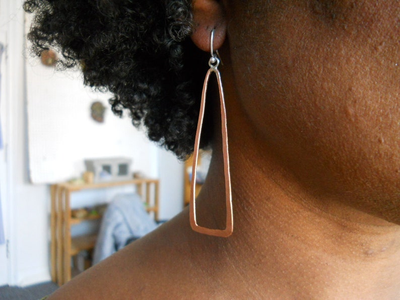 Large Sterling and Copper LOng Triangle Earrings image 1