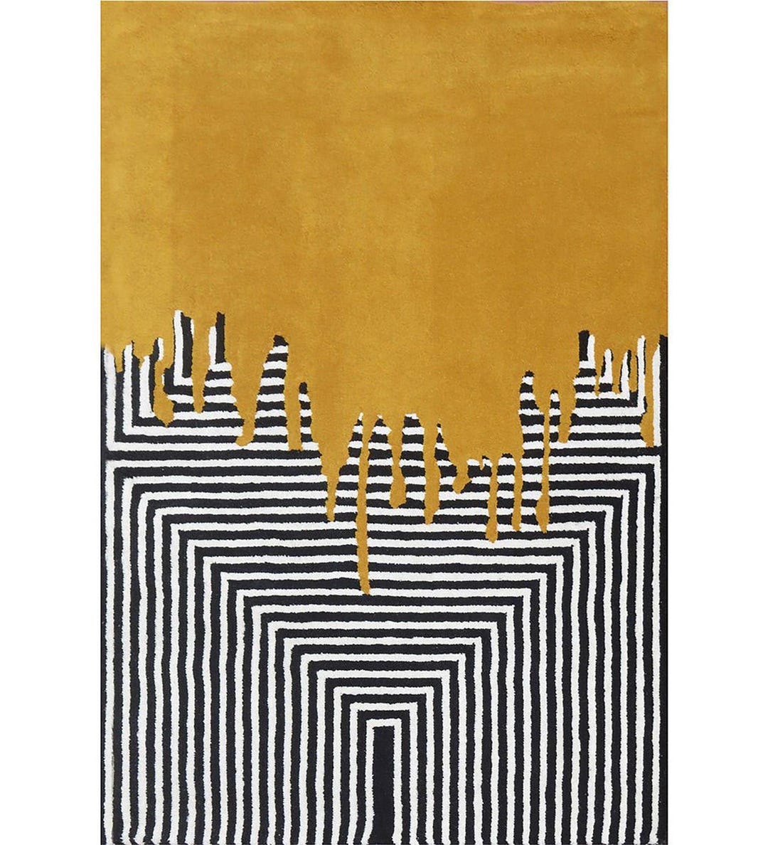 Dripping Rug Abstract Dripping Paint Maze Rug: Mustard Yellow & Black - Etsy