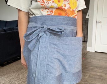Half Apron with Pocket | Handmade Waist Apron for Baking, Cooking & Gardening