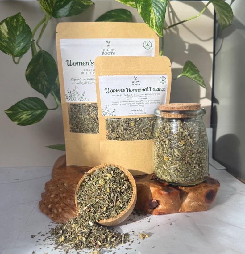 Hormonal Balance Tea | Red Raspberry, Damiana | PMS | PCOS | Seven Roots image 1