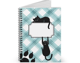 Notebook with cat motif | Spiral notebook with plaid pattern & cat print | Spiral Notebook - Ruled Line