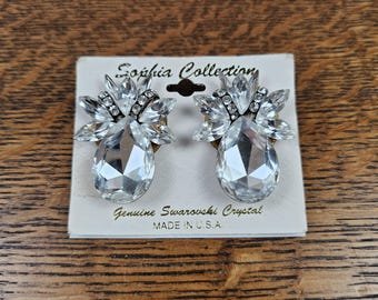 Sophia Kollektion Swarovski Kristall Ohrclips – Goldfarbenes Statement Made USA