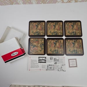 Vintage Pimpernel Coasters Set of 6 Medieval Tapestry V&A Museum England Box