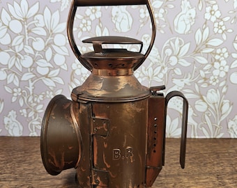 Rare Vintage British Railways Signal Lantern: Rotating Red Blue Glass Oil Lamp (c. 1948-1960s)