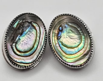 Wijting Davis abalone clipoorbellen zilverkleurige ovale gesigneerde schelpsieraden