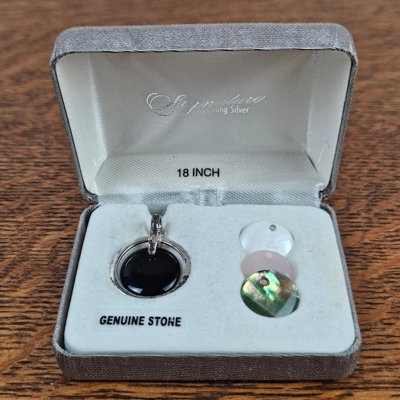 Signature 925 Sterling Silver Interchangeable Stone Necklace 18" Boxed