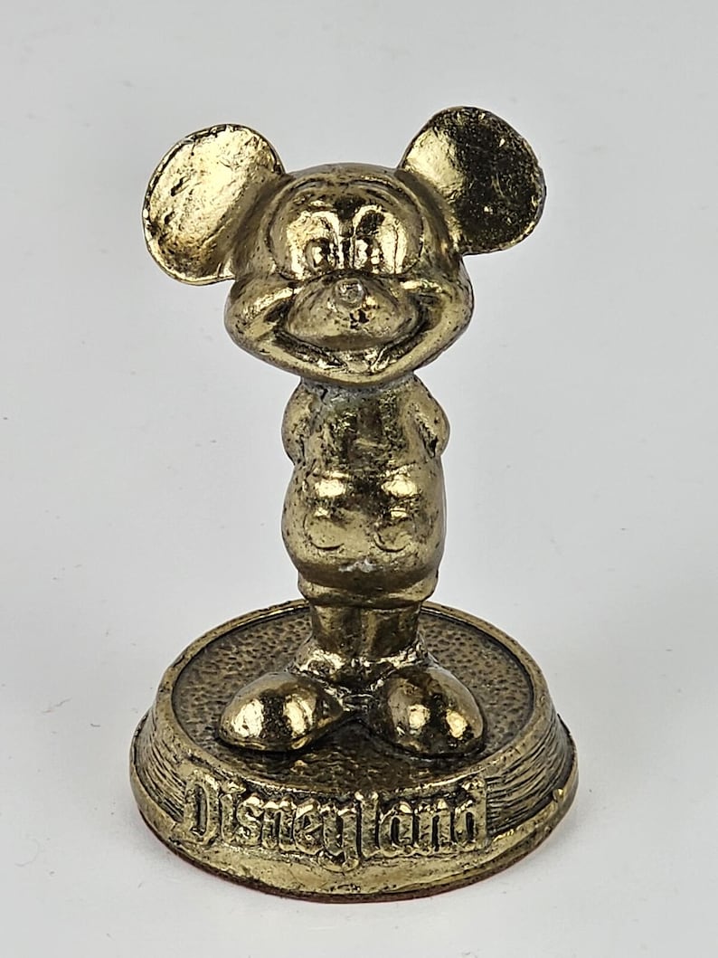 Vintage Disneyland Mickey Mouse messing presse-papier beeldje souvenir bureaudecor afbeelding 1