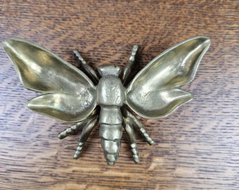 Vintage Solid Brass Moth Trinket Dish | Insect Jewelry Holder | Hollywood Regency Decor