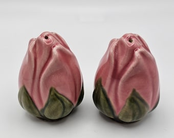 Vintage Pink Tulip Salt and Pepper Shakers Set Ceramic Floral Kitchen Decor