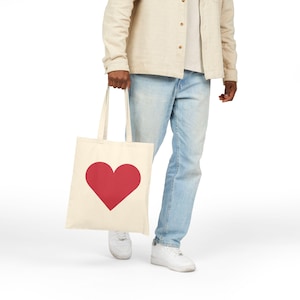 Heart Print Cotton Canvas Tote Bag, Eco-Friendly Shopper, Cute Gift for Her, Beach Bag, Valentine&#39;s Day Tote