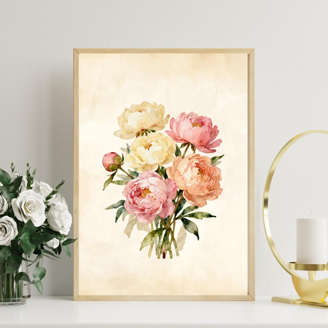 Peony Print Botanical Art | Blush Pink Floral Wall Art | Printable ...