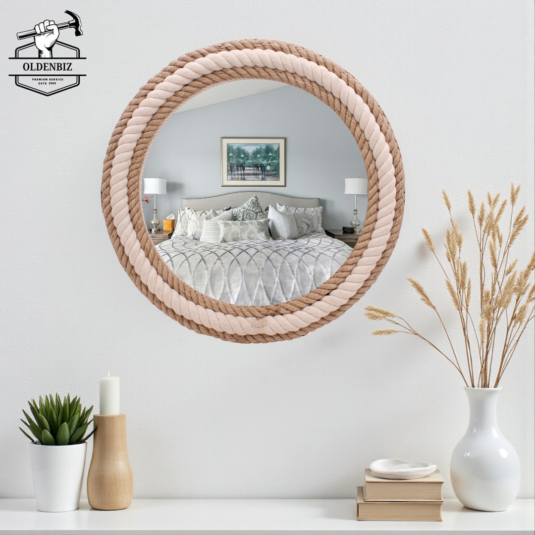 Nautical Wall Mirror | Rustic Round Rope Mirror | Farmhouse Wall Decor ...