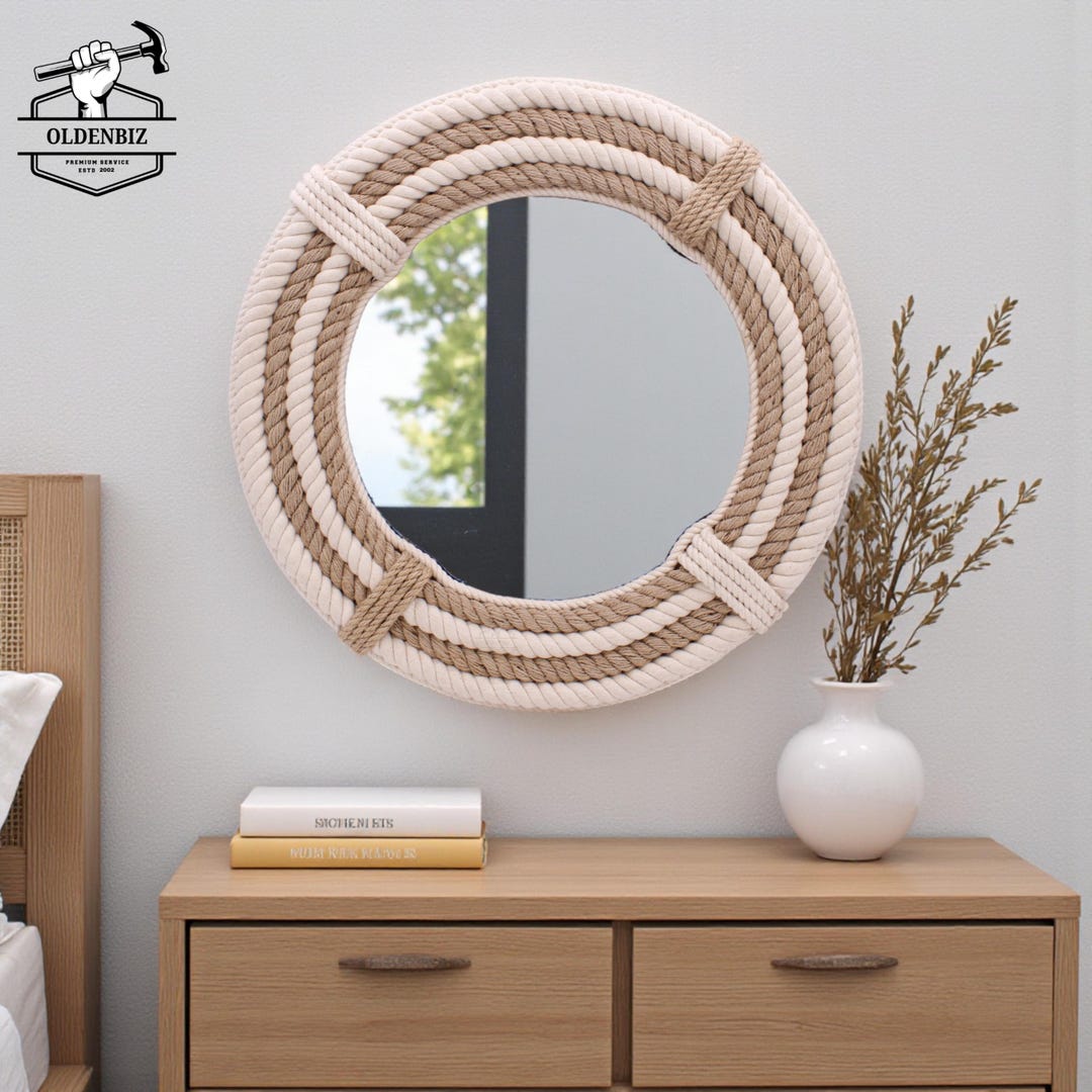 Nautical Wall Mirror | Rustic Round Rope Mirror | Farmhouse Wall Decor ...