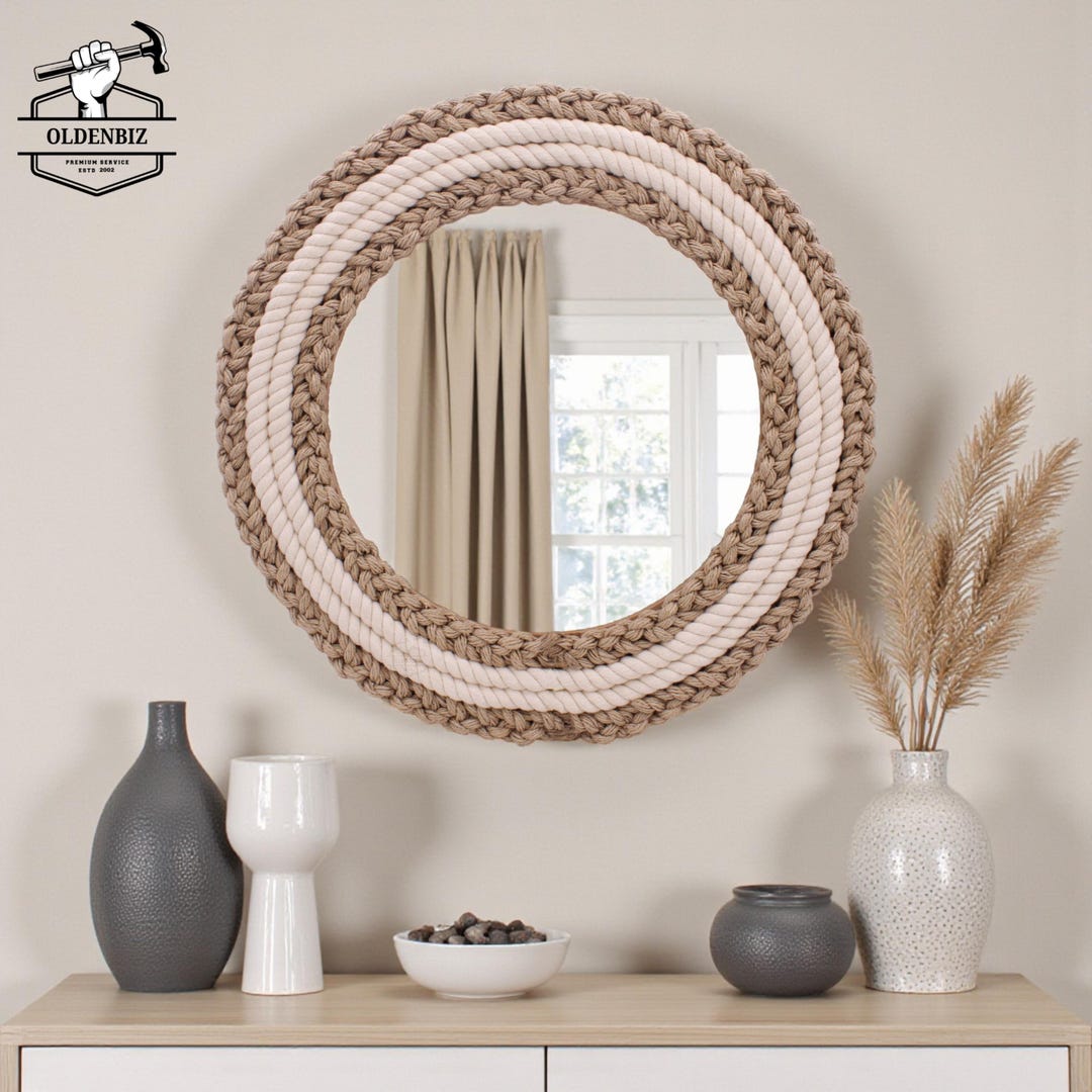 Nautical Wall Mirror | Rustic Round Rope Mirror | Farmhouse Wall Decor ...