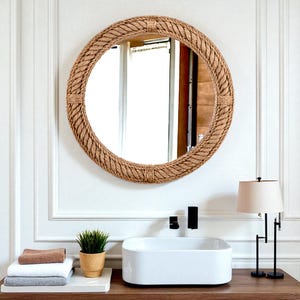 Nautical Wall Mirror | Rustic Round Rope Mirror | Farmhouse Wall Decor | Rope Hanging Mirror | Coastal Bathroom Mirror| Vintage Mirror| Gift