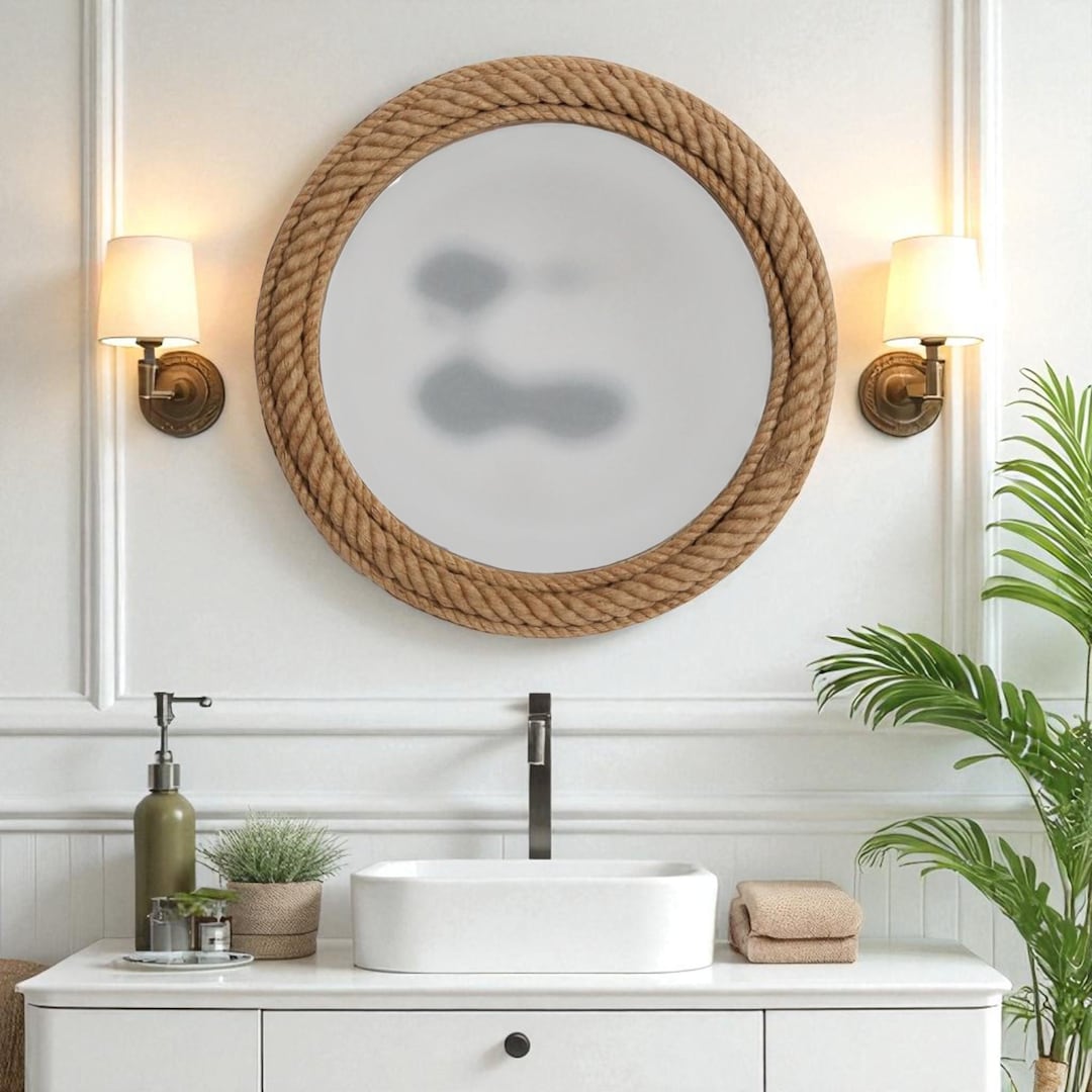 Handmade Nautical Wall Rope Mirror | Rustic Round Rope Mirror for Wall ...