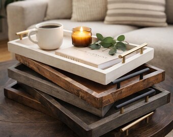 Handcrafted Wooden Serving Tray, Rustic Ottoman Coffee Table Tray