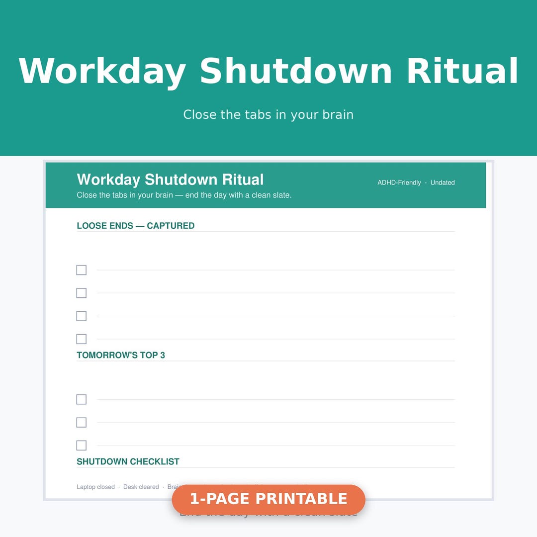 Work Done Report.pdf Workday Shutdown Ritual PDF, 1-page Printable End-of-day Checklist ...