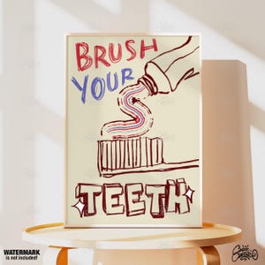 Brush Your Teeth Quote Print: Trendy Minimalist Bathroom Wall Art
