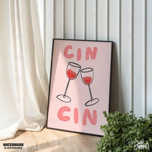 Cin Cin, Wine Poster, Alcohol Poster, Cheers Print, Trendy Wall Art, Bar Cart Decor, Alcohol Prints, Kitchen Wall Art, Fine Art Prints
