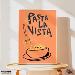 パスタ・ラ・ヴィスタ、キッチンプリント、パスタポスター、料理ポスター、キッチンウォールアート、パスタウォールアート、ファインアートプリント、ミニマリストウォールアート