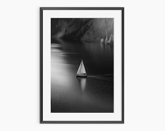 Arte mural de vela, impresiones fotográficas, arte mural costero, impresiones oceánicas, póster de vela, arte mural en blanco y negro, impresión artística con calidad de museo
